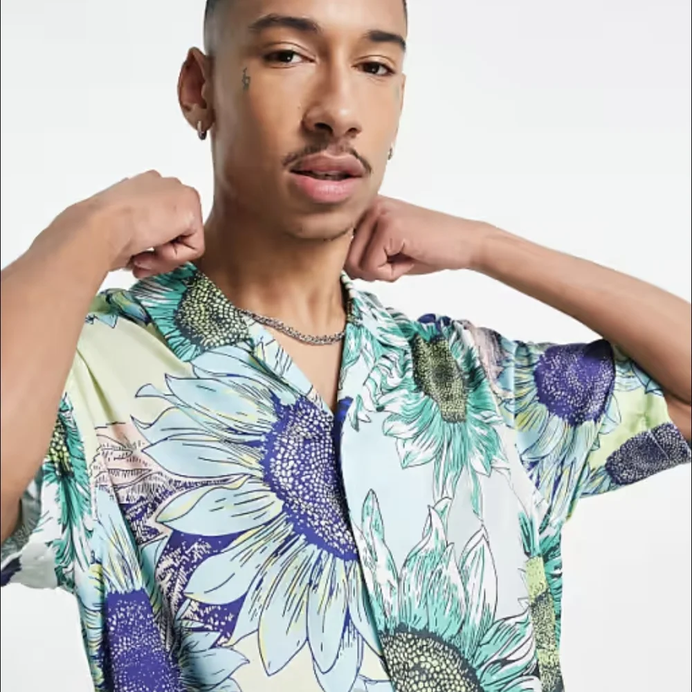 NWT Bershka Men's Floral Print Shirt Size L - Picture 3 of 9